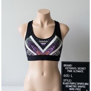 PINK Victoria's Secret Large Sports Bra Geometric Chevron Racerback Ultimate